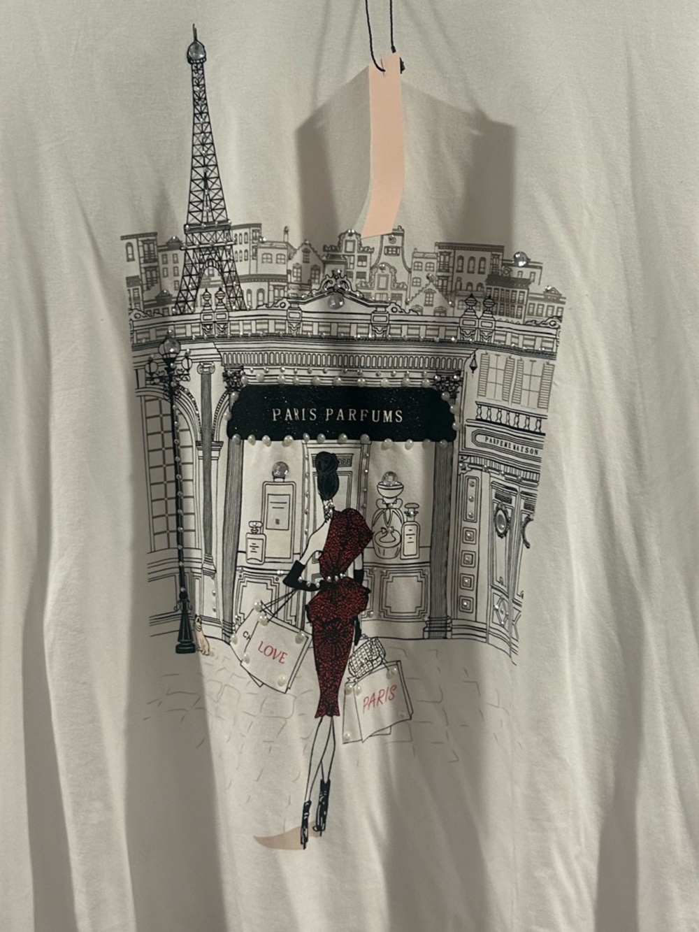 Mesh & Love White Paris Graphic Long-Sleeve Tee